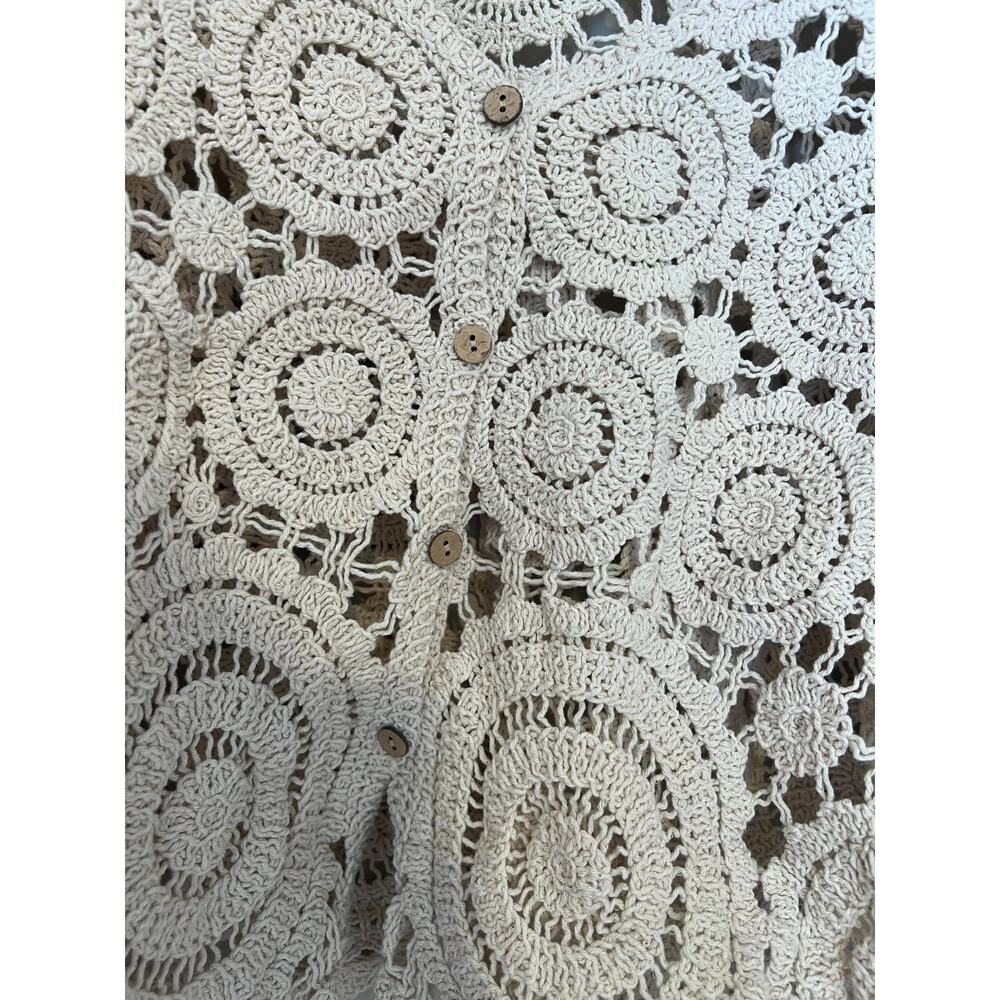 Crochet Cardigan Cottagecore Boho Hippie Women's XL Open Knit Cream Off White - Picture 6 of 6